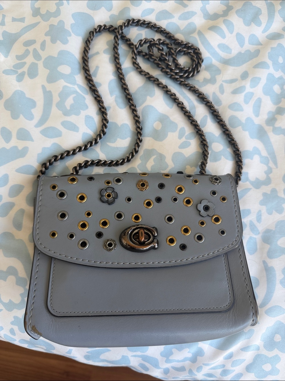 Coach Parker 18 with rivets light blue well loved